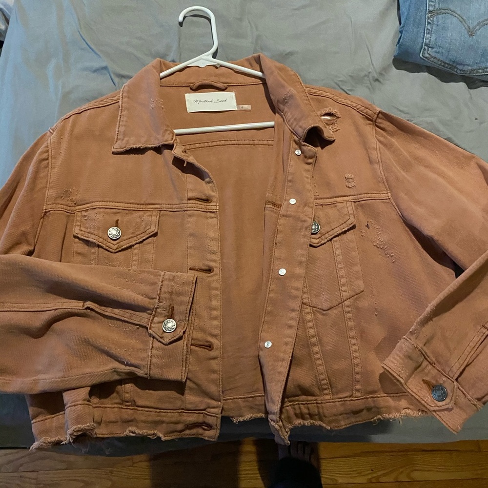 Mustard Seed Cropped Distressed Jacket in Rose